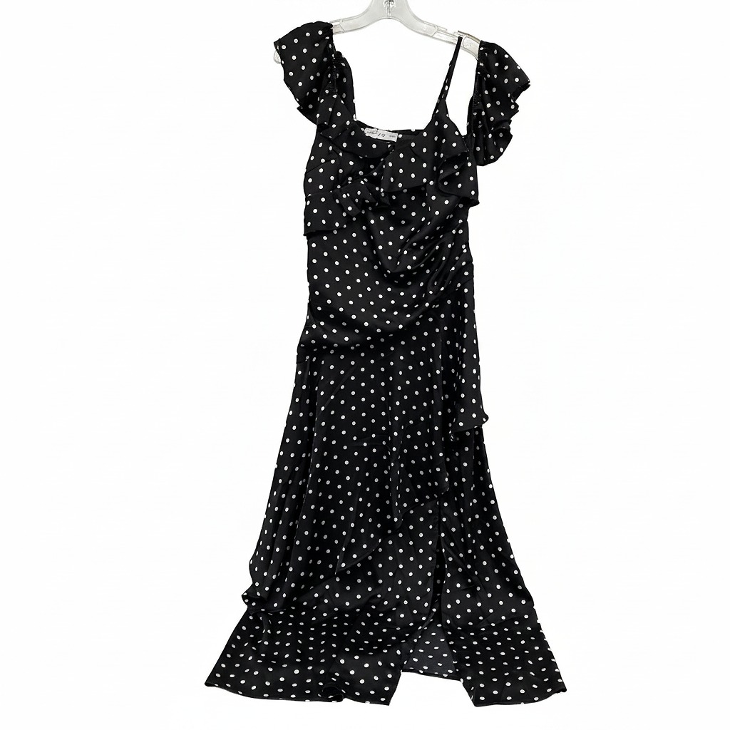 Petal & Pup Black White Satin Polka Dot Maxi Dress | Women’s Size S